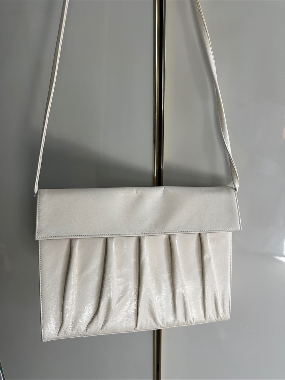 Nordstrom Cream Pleated Leather Crossbody Bag